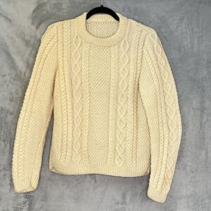 Vintage‎ Hand Knitted Wool Cable Knit Fisherman Sweater Chunky Sz M Unisex Ivory